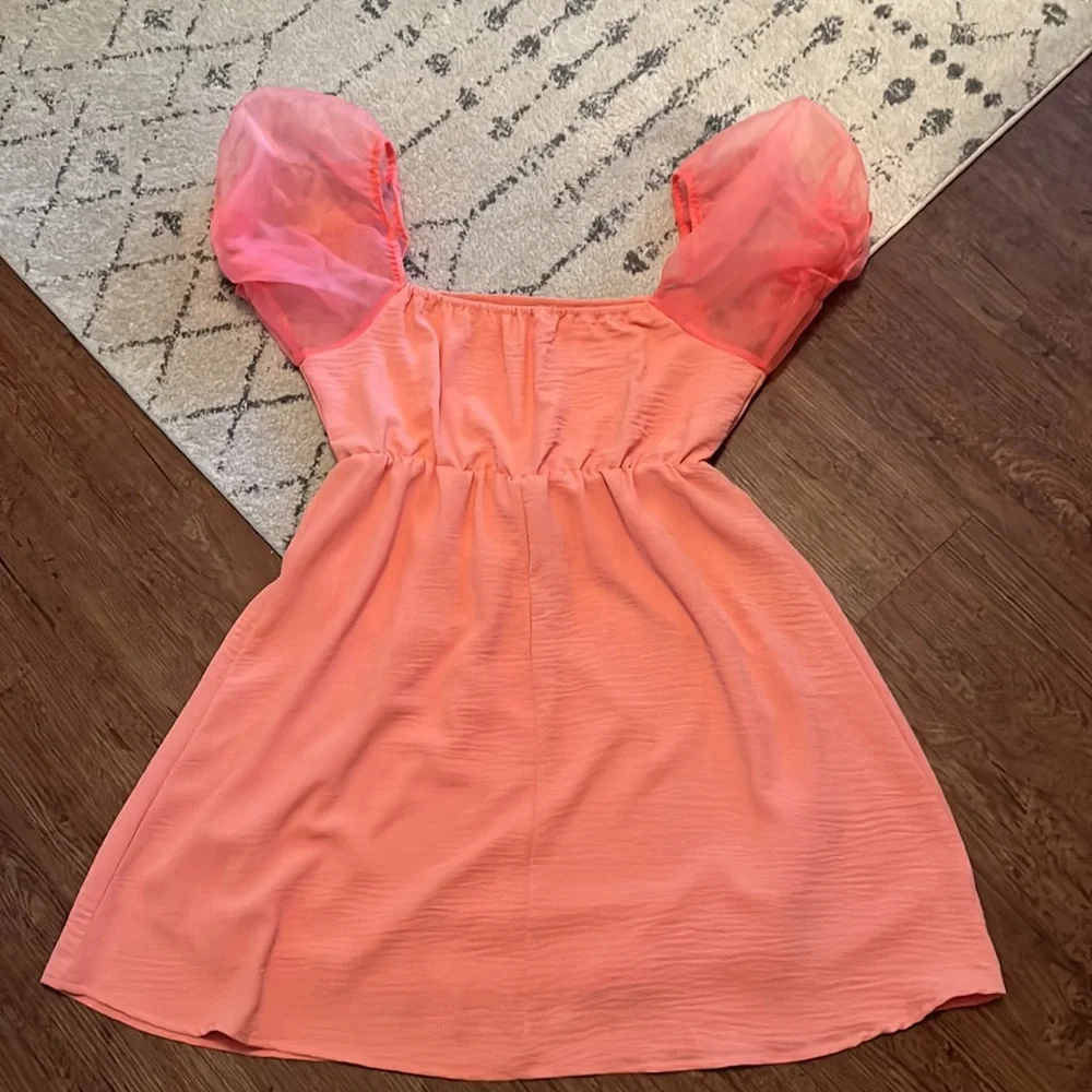 Coral Puff Sleeve Dress - Picture 7 of 7